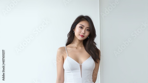 白いキャミソールを着たセクシーな女性・美容イメージ（Generative AI） 