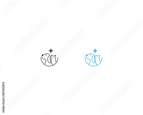 Dog and cat logo design template vector, line of pet logo design suitable for pet shop, store, cafe, business, hotel, veterinary clinic, Domestic animal vector illustration logotype, sign, symbol.