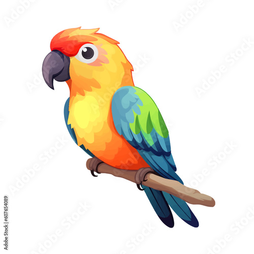 Cute colorful parrot isolated on white background. Cartoon vector illustration.