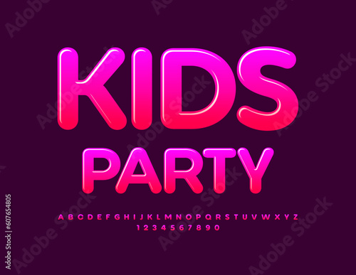 Vector bright sign Kids Party. Sweet Glossy Font. Candy Alphabet Letters and Numbers