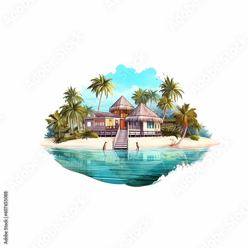 Maldives Landscape White Background Illustration