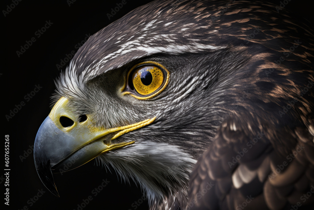 Fototapeta premium Eagle portrait on dark background. AI Generative