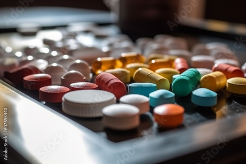 colorful medication and pills on the table, Generative AI