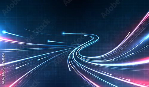 Blue light streak, fiber optic, speed line, futuristic background for 5g or 6g technology wireless data transmission, high-speed internet in abstract. internet network concept. vector design.