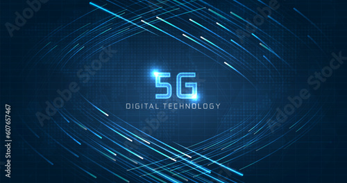 Blue light streak, fiber optic, speed line, futuristic background for 5g or 6g technology wireless data transmission, high-speed internet in abstract. internet network concept. vector design.