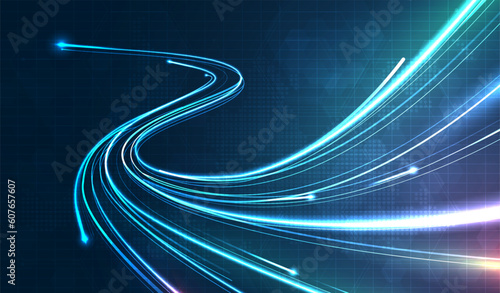 Blue light streak, fiber optic, speed line, futuristic background for 5g or 6g technology wireless data transmission, high-speed internet in abstract. internet network concept. vector design.