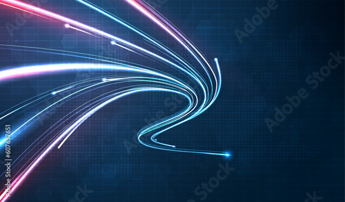 Blue light streak, fiber optic, speed line, futuristic background for 5g or 6g technology wireless data transmission, high-speed internet in abstract. internet network concept. vector design.