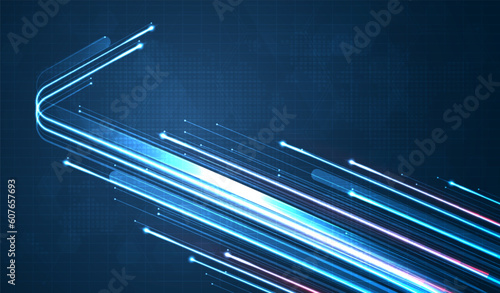Blue light streak, fiber optic, speed line, futuristic background for 5g or 6g technology wireless data transmission, high-speed internet in abstract. internet network concept. vector design.
