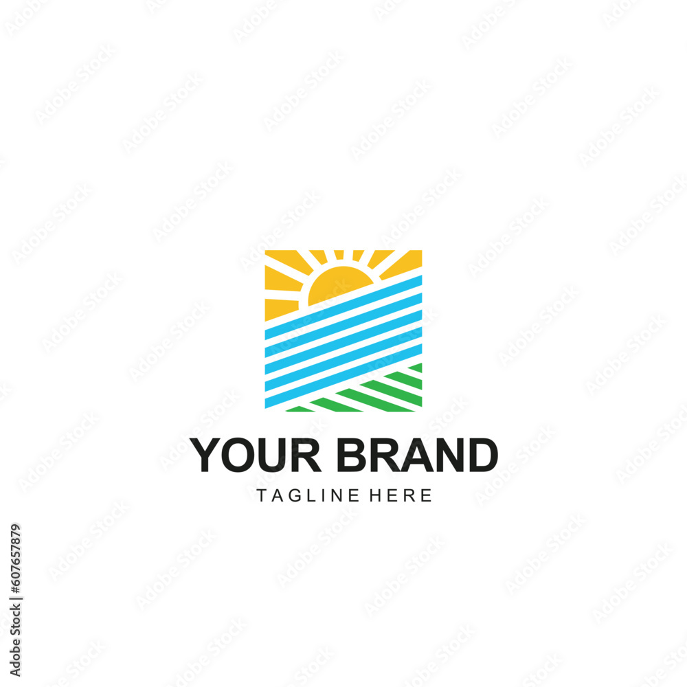 bright sun logo with green and blue stripes bright sun logo with green and blue stripes