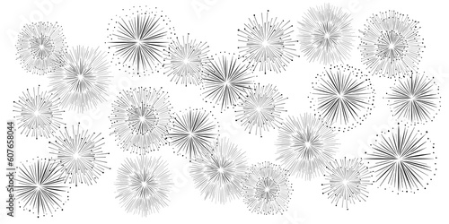 打上げ花火の模様イラスト。モノクロのおしゃれでシンプルなパターン。