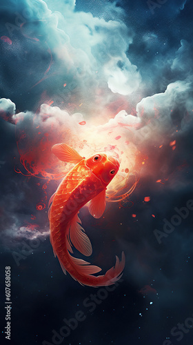 ai generated Кoi fish swimming, galaxy as background