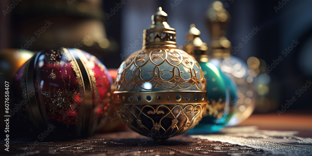 ai generated  Christmas balls with bokeh background.