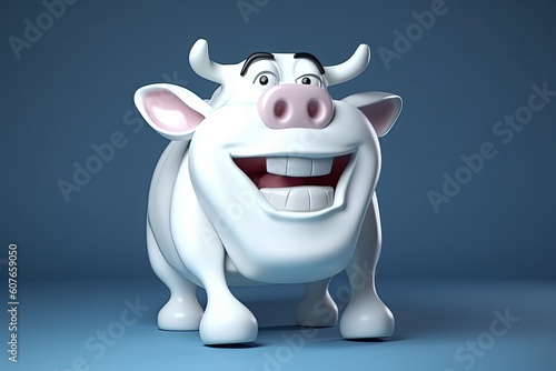Illustration of milk in the form of a cheerful white cow. 