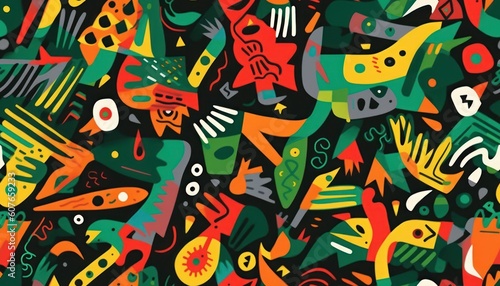 Wallpaper Mural Doodle Art Seamless Pattern, Fashion Textile, Sport clothes, Street Art Graffiti Style Background. Generative Ai Torontodigital.ca