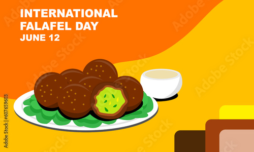 Falafel served on a porcelain plate with a leaf base. Falafel are deep-fried balls or patties made from chickpeas or fava beans. commemorate International Falafel Day on June 12
