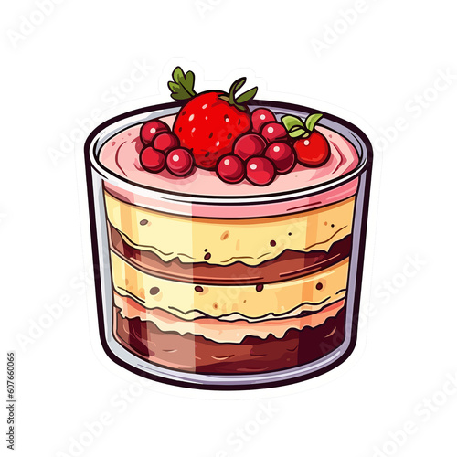 Trifle Cake Dessert Hand Drawn Sticker Sweet And Delicious With Fruit Topping On Top