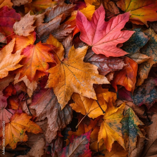 autumn maple leaves on the ground created with Generative AI technology