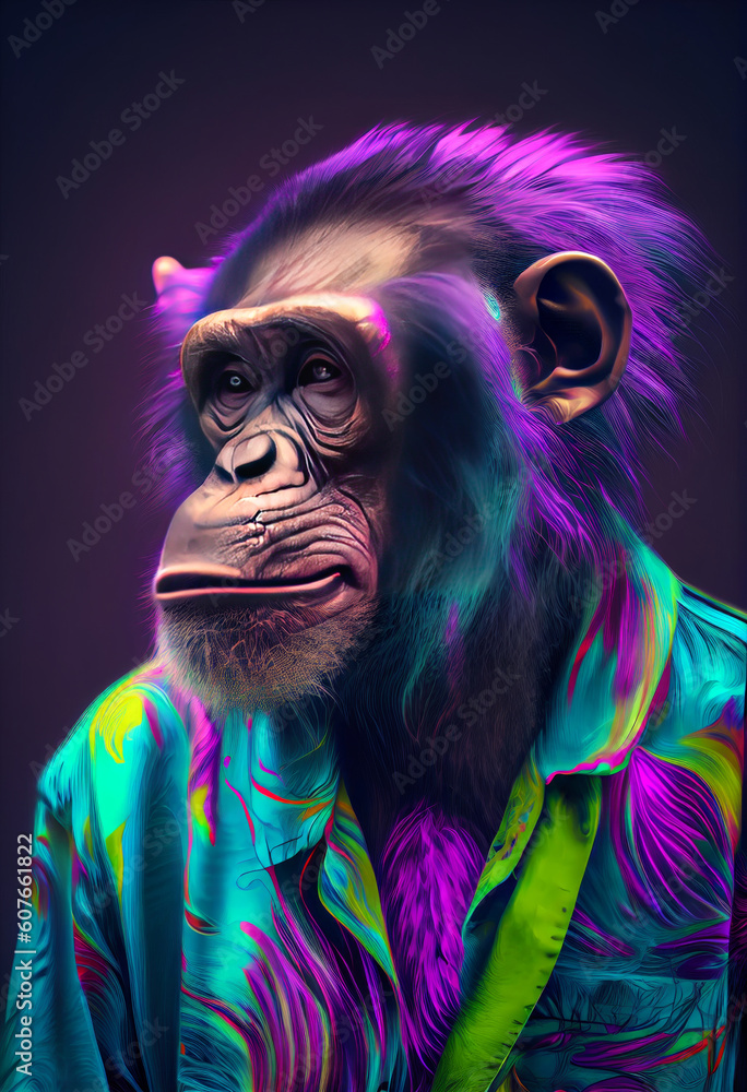 A close-up portrait of an ape, displaying its human-like features and intelligence. An amazing primate captured in time., Generative AI