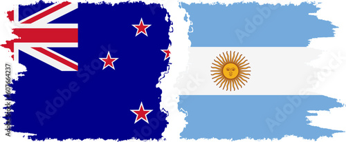 Argentina and New Zealand grunge flags connection vector