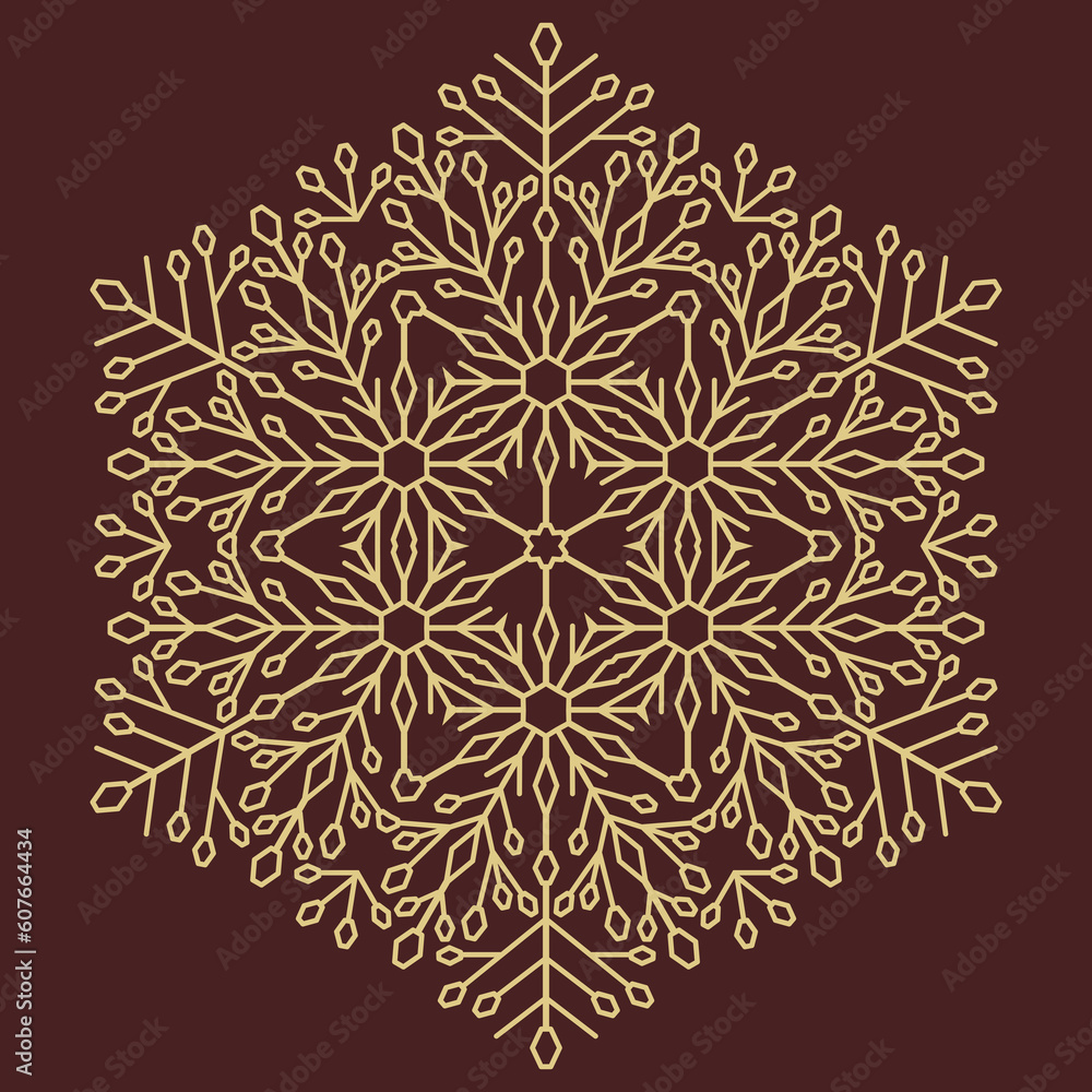 Round snowflake. Abstract winter ornament. Golden round snowflake Round snowflake. Abstract winter ornament. Golden round snowflake