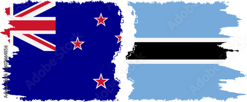Botswana and New Zealand grunge flags connection vector