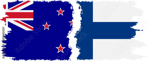 Finland and New Zealand grunge flags connection vector