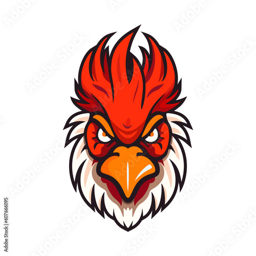 Rooster logo design. Cute rooster head. Image of a rooster in flat style