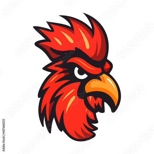 Rooster logo design. Cute rooster head. Image of a rooster in flat style