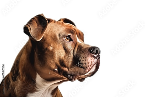 Image of american pit bull terrier dog on white background. Pet. Animals. Illustration. Generative AI. photo
