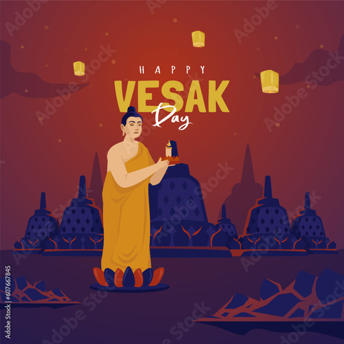 Buddhist monk with candle to celebrate vesak day