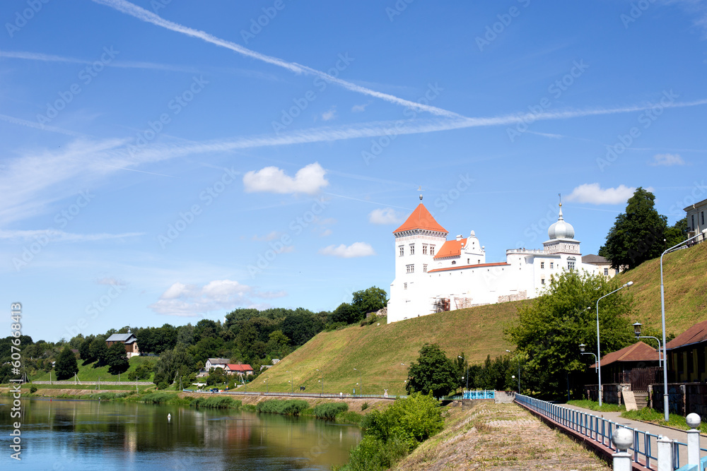Obraz premium European castle on the Neman river, old building