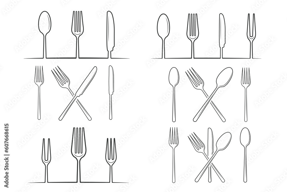 Cutlery Outline Bundle, Cutlery Silhouette Bundle, Fork Vector Bundle