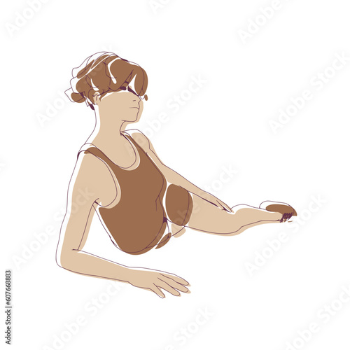 Lying woman. Sport girl illustration. Casual sportwear - t-shirt, breeches and sneakers. Young woman wearing workout clothes. Sport fashion girl outline in urban casual style.