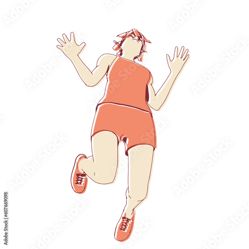 Jumping beautiful woman. Sport girl illustration. Young woman wearing workout clothes. Sport fashion girl outline in urban casual style.