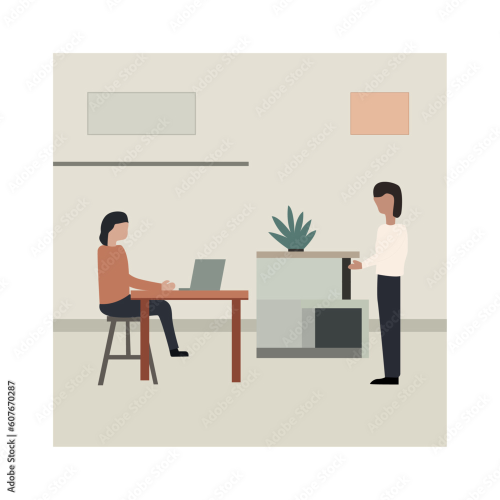 boy with white shirt is giving interview for a job to the boss vector illustration art boy with white shirt is giving interview for a job to the boss vector illustration art