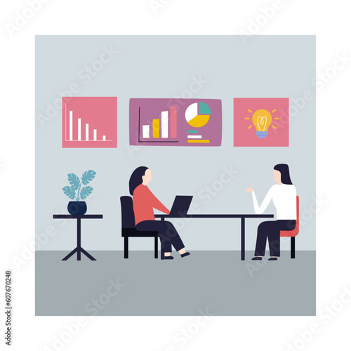 manager of a company taking girl interview for a job vector illustration art