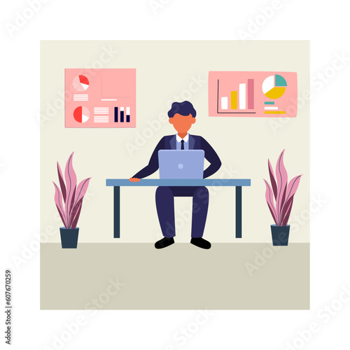 boss is working seriously in his laptop related his office work vector illustration art