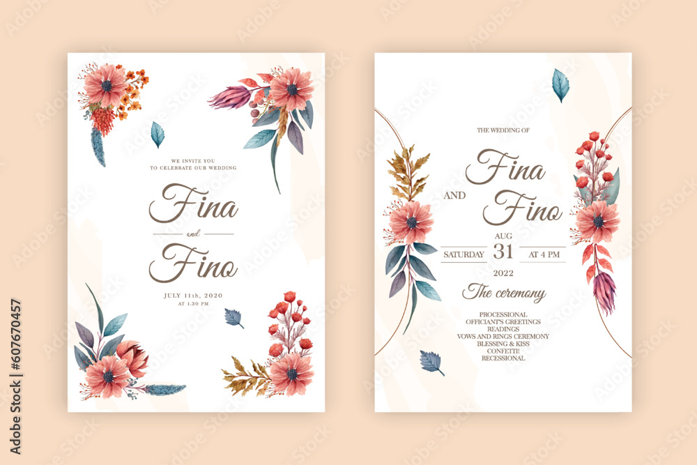 save the date watercolor floral Frame weeath with bouquet background abstract