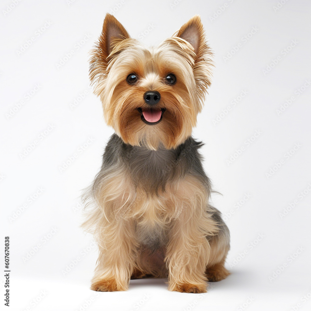 ヨークシャーテリア　白背景　AI生成画像　ジェネレーティブAI