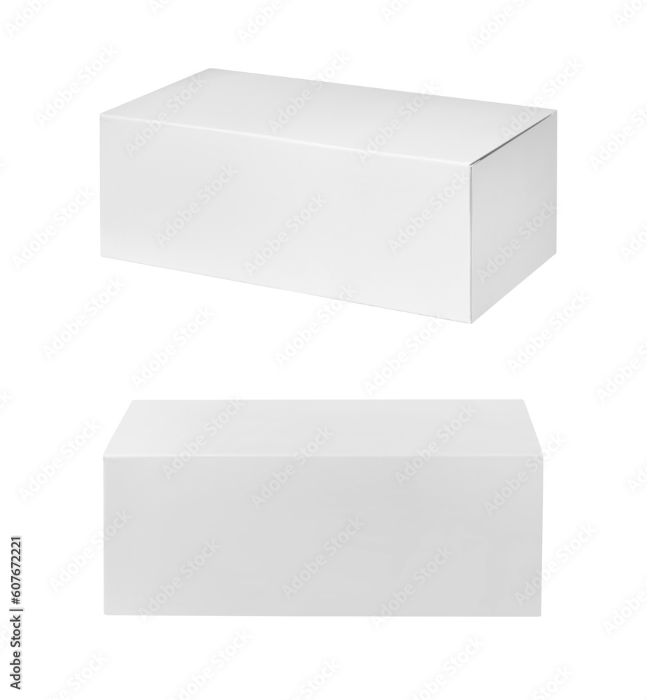 White paper box mockup in sunlight with shadow on white background. White paper box mockup in sunlight with shadow on white background.
