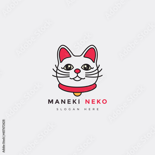 japanese maneki neko kitty figure lucky cat character kawaii logo design vector graphic illustration