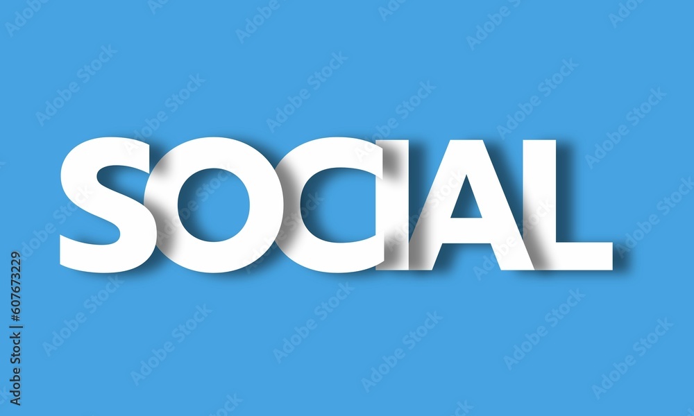 Social- Big Lettering with 3d Shadow Effect, Motivational Word Social over blue background Social- Big Lettering with 3d Shadow Effect, Motivational Word Social over blue background