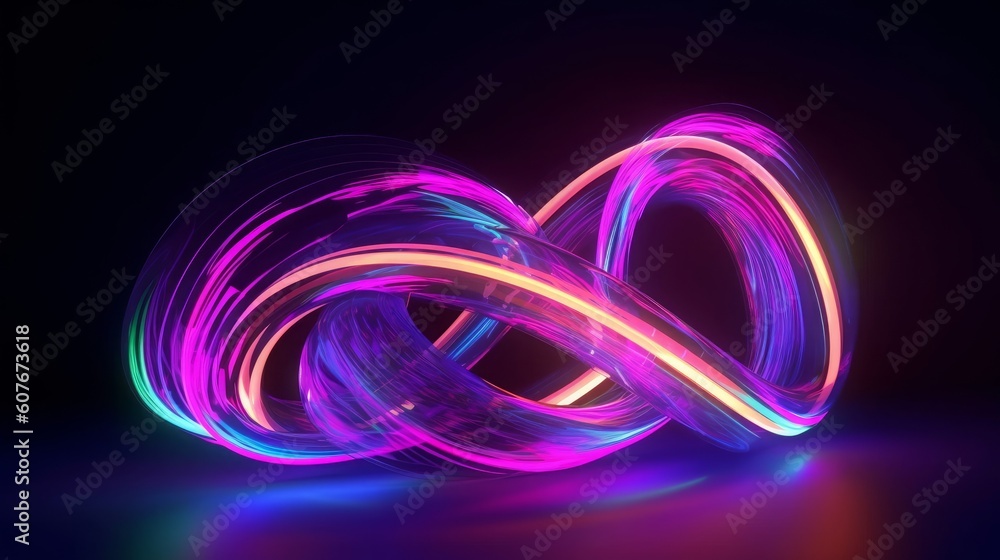 3d render, abstract neon wallpaper, colorful fantastic background with curvy shape glowing in ultraviolet spectrum, Generative AI - obrazy, fototapety, plakaty 