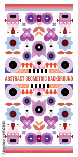Floral pattern abstract background, vertically symmetrical vector geometric design.