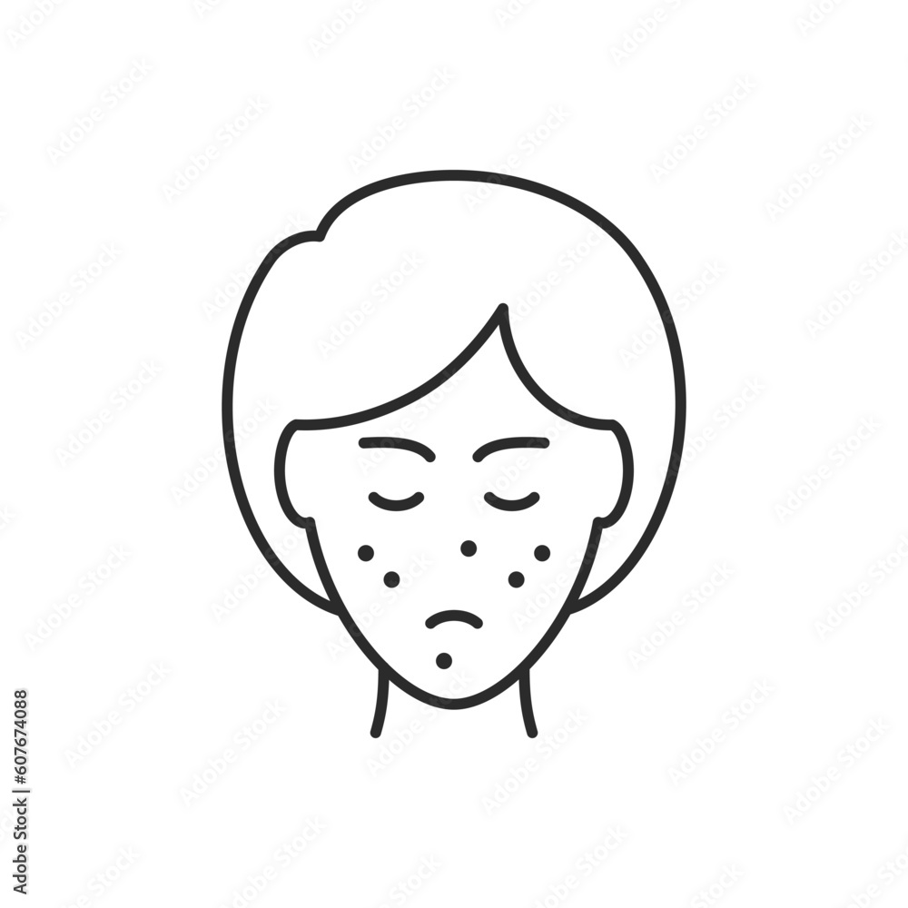 Girl with rash on face icon. Vector illustration isolated on white. Editable stroke. Girl with rash on face icon. Vector illustration isolated on white. Editable stroke.