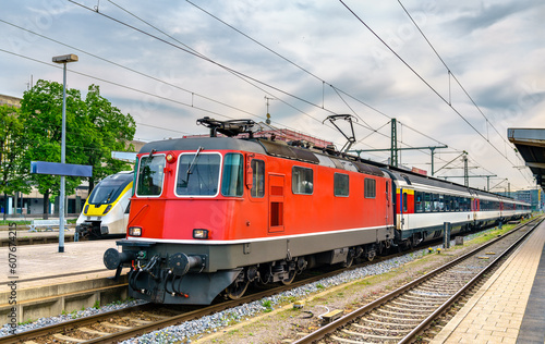 Train to Zurich at Singen station in Germany © Leonid Andronov