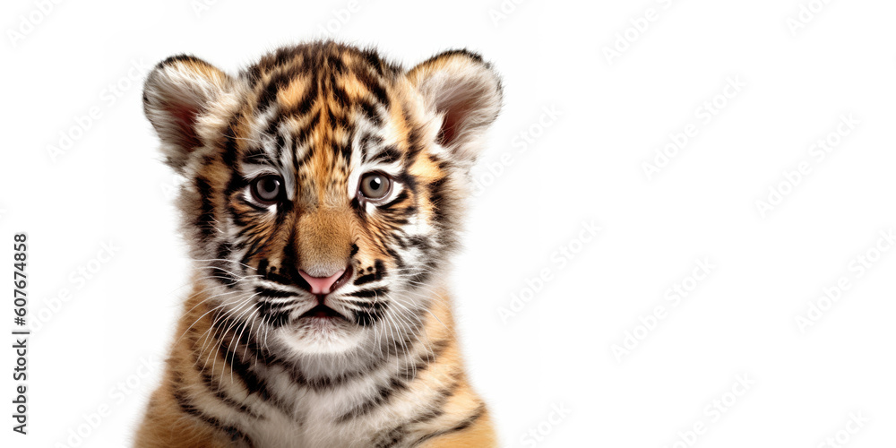 Fototapeta premium Cute baby tiger isolated on a white background. Generative AI