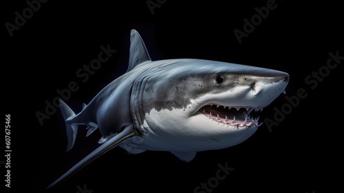 great white shark on black background