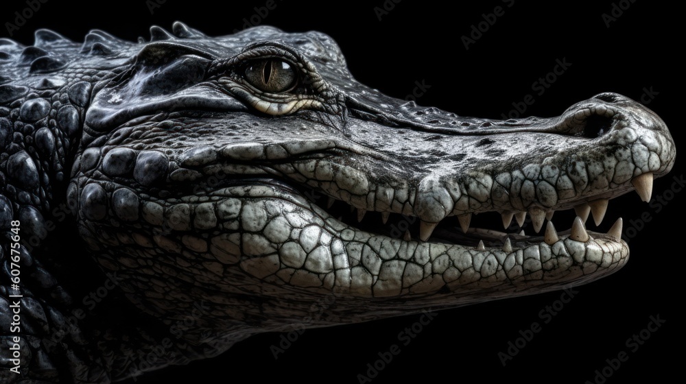 Obraz premium head of a crocodile on black background
