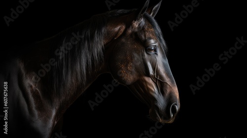 portrait of a horse on black background
